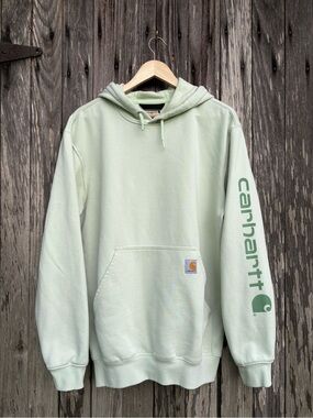 Carhartt Men’s Mint Green Crewneck Hoodie with Sleeve Logo size medium